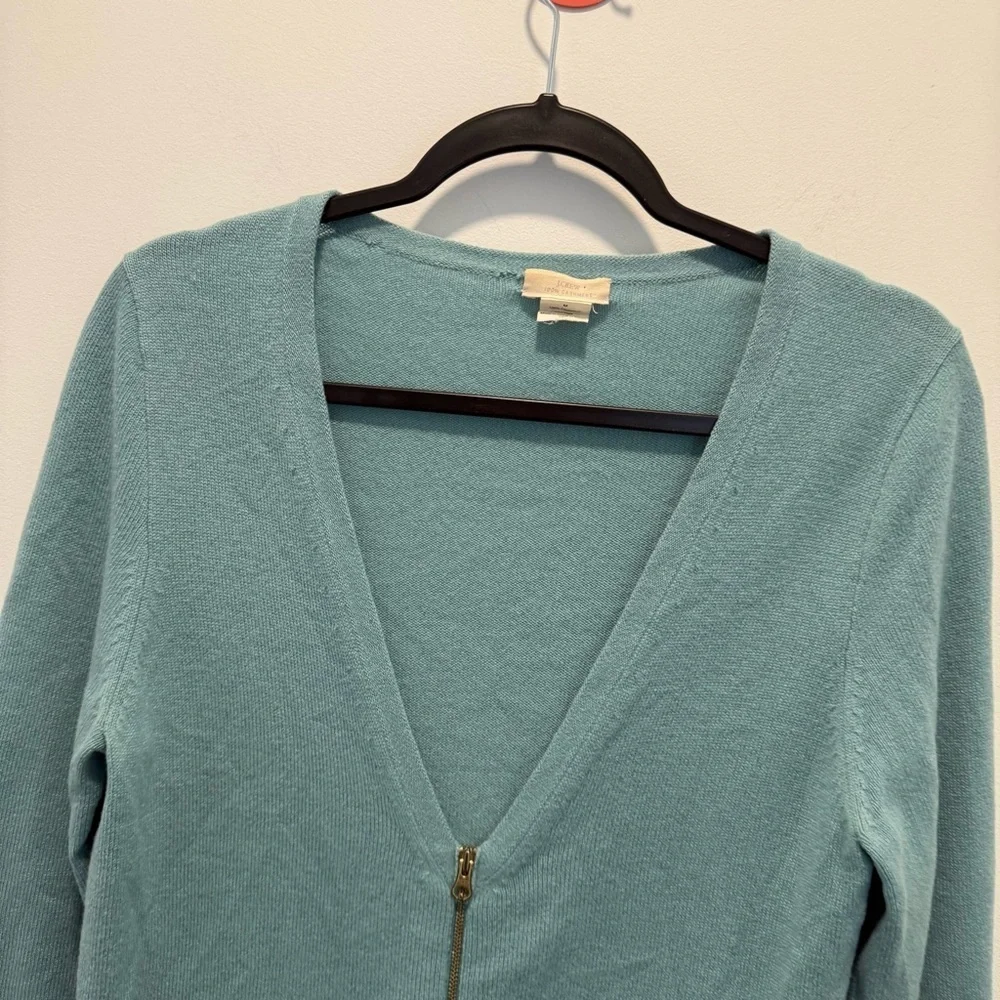J. Crew Light Blue 100% Cashmere Zip Cardigan. Size Medium.